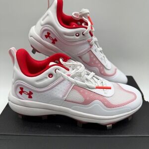 Under Armour UA Glyde MT Womens Molded Baseball Cleats White Red‎ Size 7